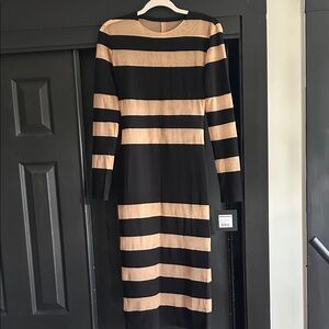 Norma Kamali Chic Black and (sheer) Striped Long Sleeve Dress